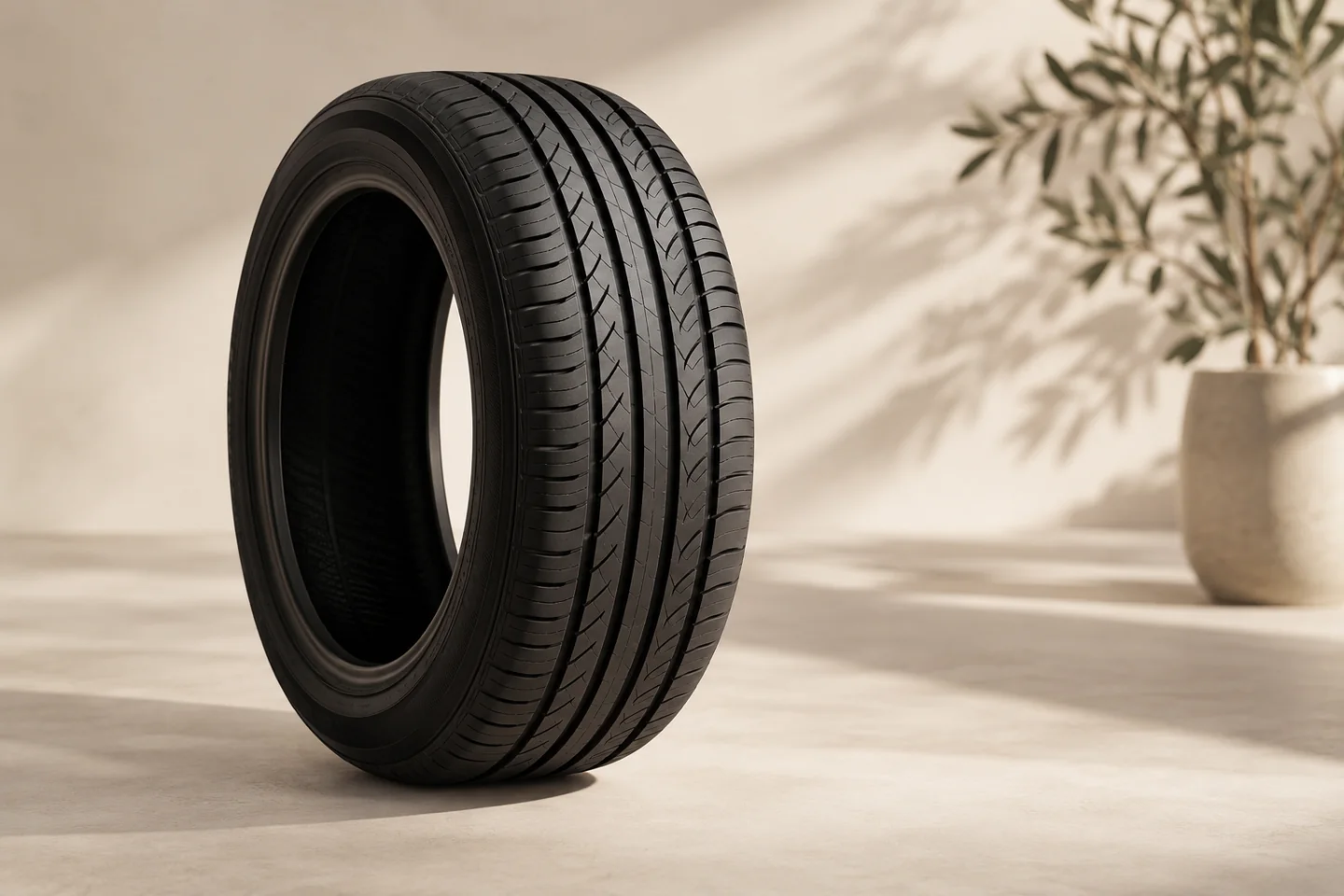 Illustrative unbranded tyre in a minimalist studio