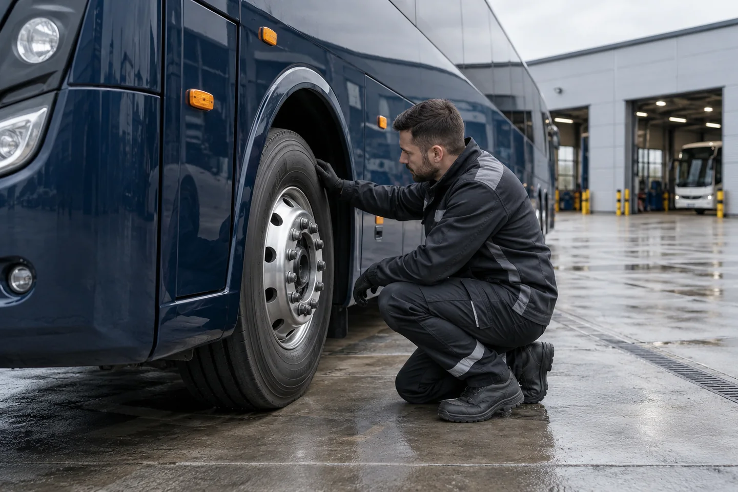 Illustrative coach tyre inspection at a depot
