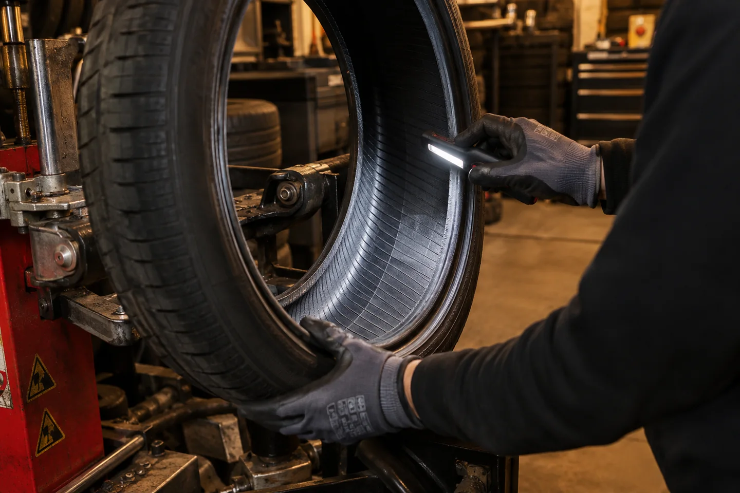 Illustrative internal inspection of a dismounted tyre